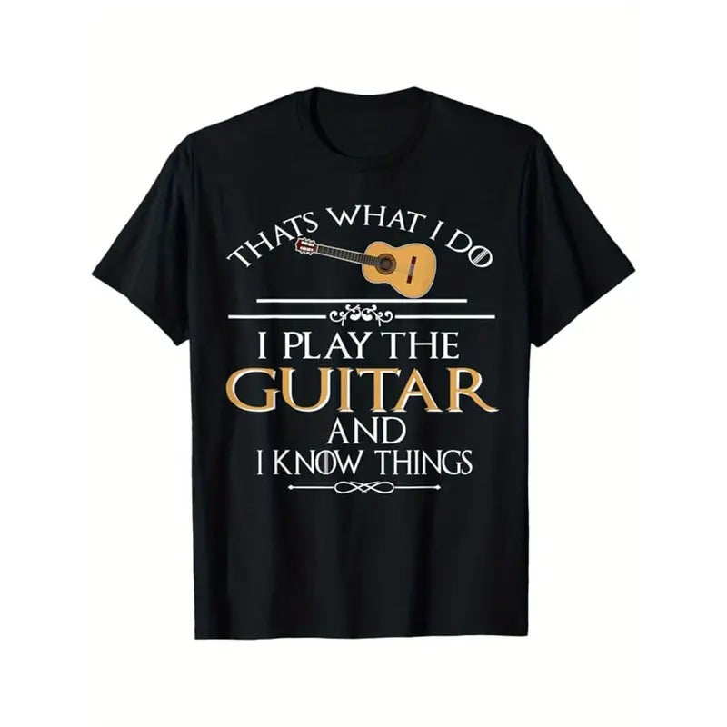 Men'S Cotton Crew Neck T-Shirt with Guitar Print