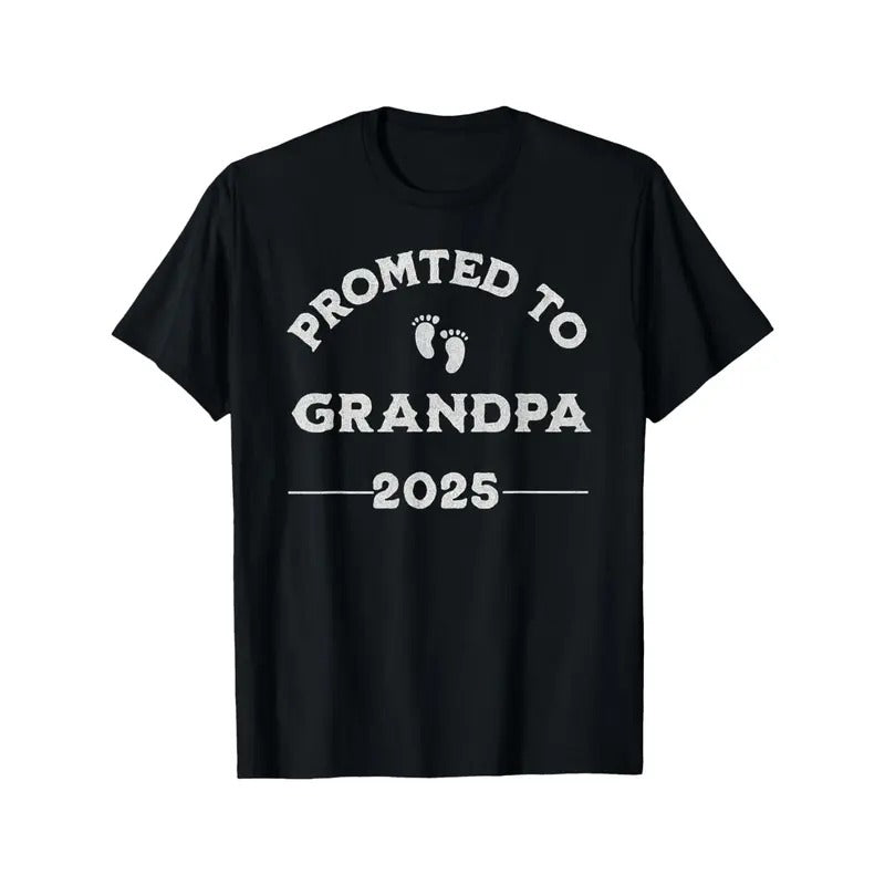 Men'S Cotton T-Shirt - "Promoted to Grandpa 2025" Graphic, Crew Neck, Short Sleeve, Regular Fit, All-Season Knit Fabric...