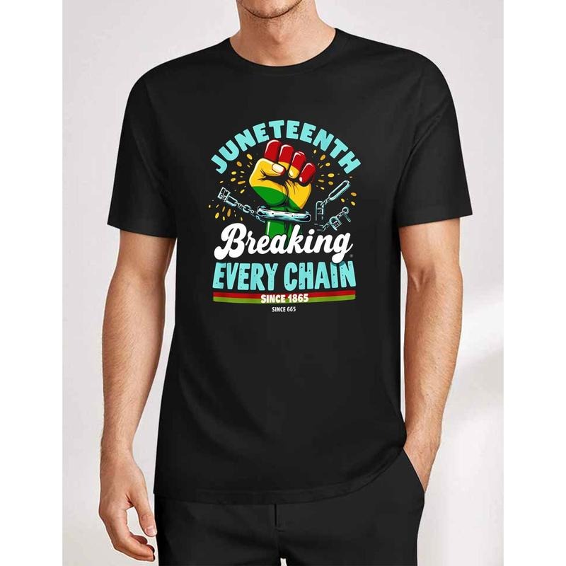 Men pure cotton T-shirt 180g Juneteenth Breaking Every Chain Fist Graphic Tee Celebrating Freedom Since 1865 Casual Wear...