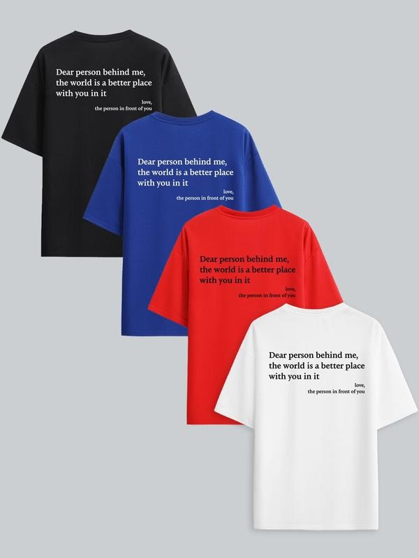 Men's  Letter Print Drop Shoulder Tee, Casual Short Sleeve Round Neck T-shirt for Summer, Fashion Men's Top for Daily...
