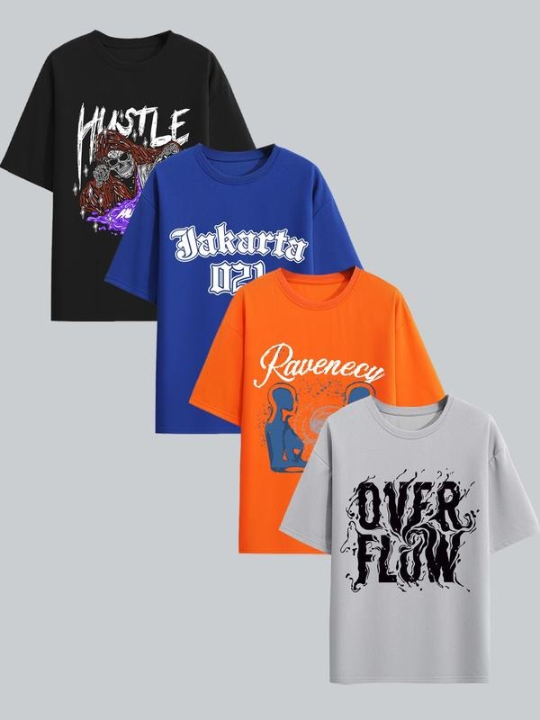 Men's  Loose Letter Print Round Neck Graphic Tee, Casual Short Sleeve T-shirt for Summer, Men's Top for Daily Wear...