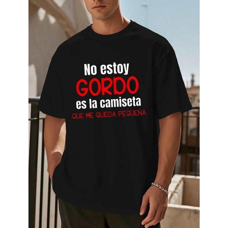 Men's "No Ey Stay Gordo" Spanish Quote T-Shirt Casual Crew Neck Short Sleeve Summer Top with Geometric Print Machine...