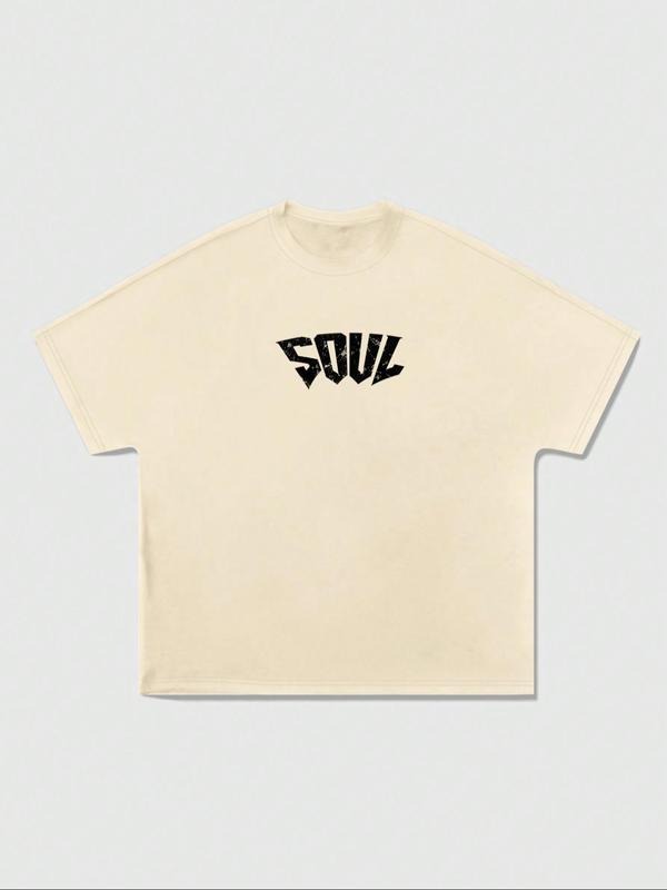 Men's "SOUL" Print Round Neck Tee, Loose Casual Fashion Short Sleeve T-shirt for Daily Wear, Men's Sleepwear & Loungewear...