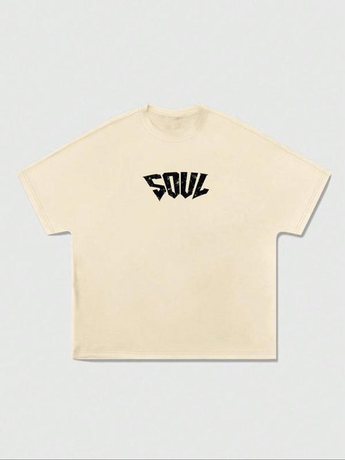Men's "SOUL" Print Round Neck Tee, Loose Casual Fashion Short Sleeve T-shirt for Daily Wear, Men's Sleepwear & Loungewear...