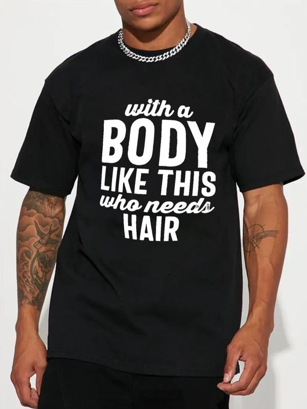 Men's  Slogan Print Round Neck Tee, Regular Fit Casual Comfy Short Sleeve Crew Neck T-shirt for Daily Wear, Fashion...