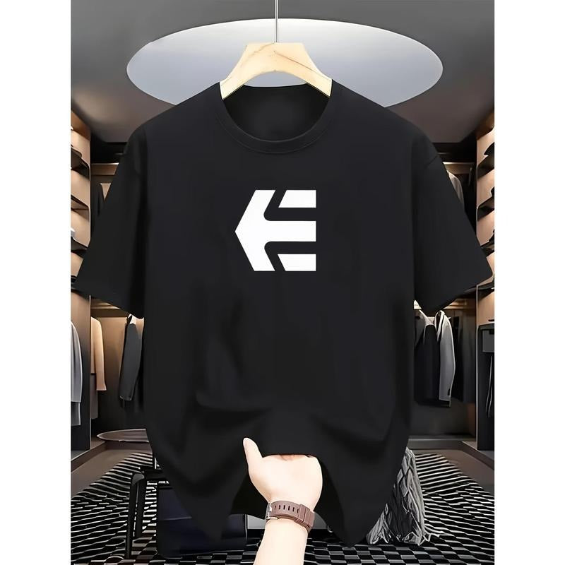 Men's 100% Cotton T-Shirt with Geometric Print - Casual Crew Neck Short Sleeve Regular Fit Tee for Daily & Weekend Wear,...