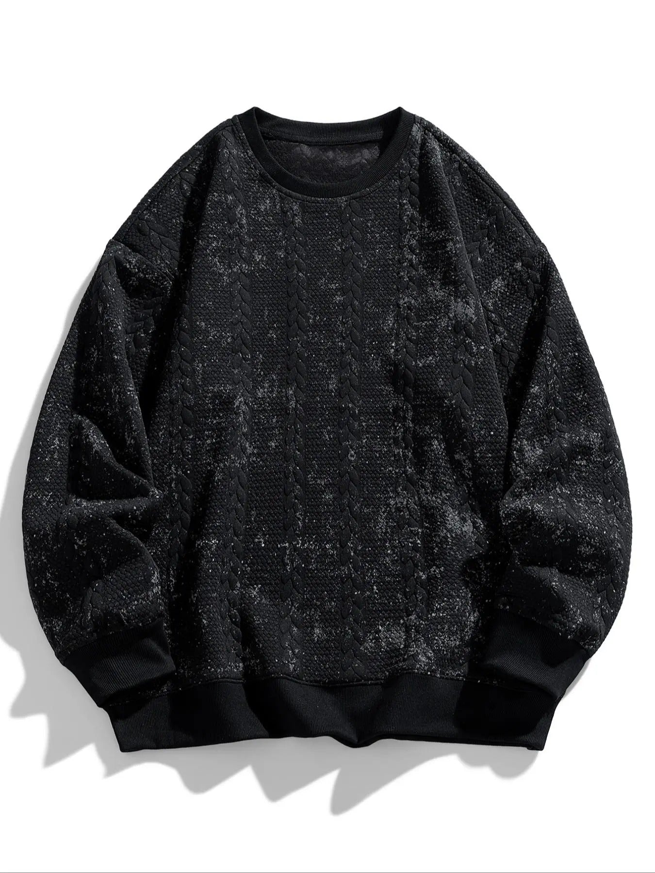 Men's All Over Print Textured Drop Shoulder Sweatshirt, Regular Fit Casual Long Sleeve Round Neck Pullover for Fall,...