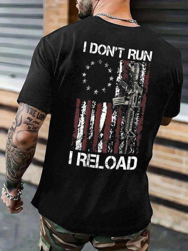 Men's American Flag & Letter Print Round Neck Tee, Regular Fit Casual Short Sleeve T-shirt for Outdoor Daily Wear, Men's...