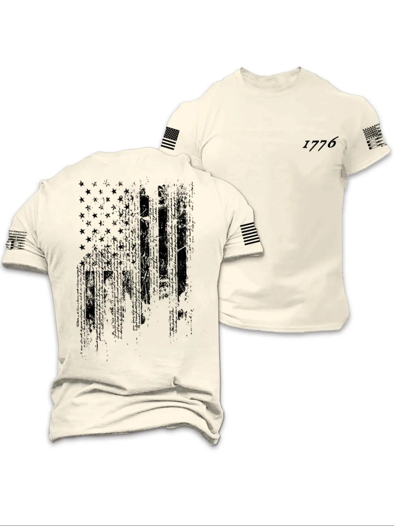 Men's American Flag & Letter Print Round Neck Tee, Regular Fit Casual Short Sleeve T-shirt for Summer, Men's Top for...