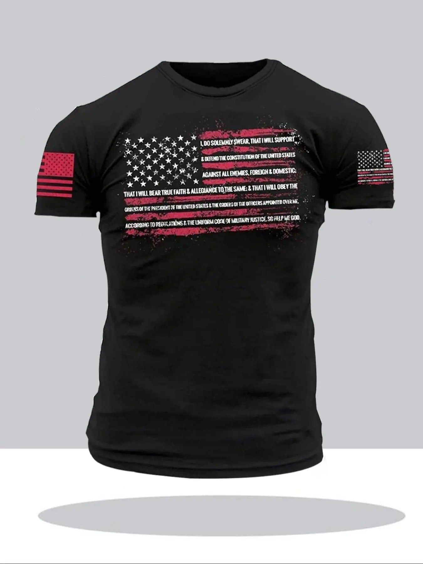 Men's American Flag & Letter Print Round Neck Tee, Regular Fit Casual Short Sleeve T-shirt for Summer, Men's Top for...