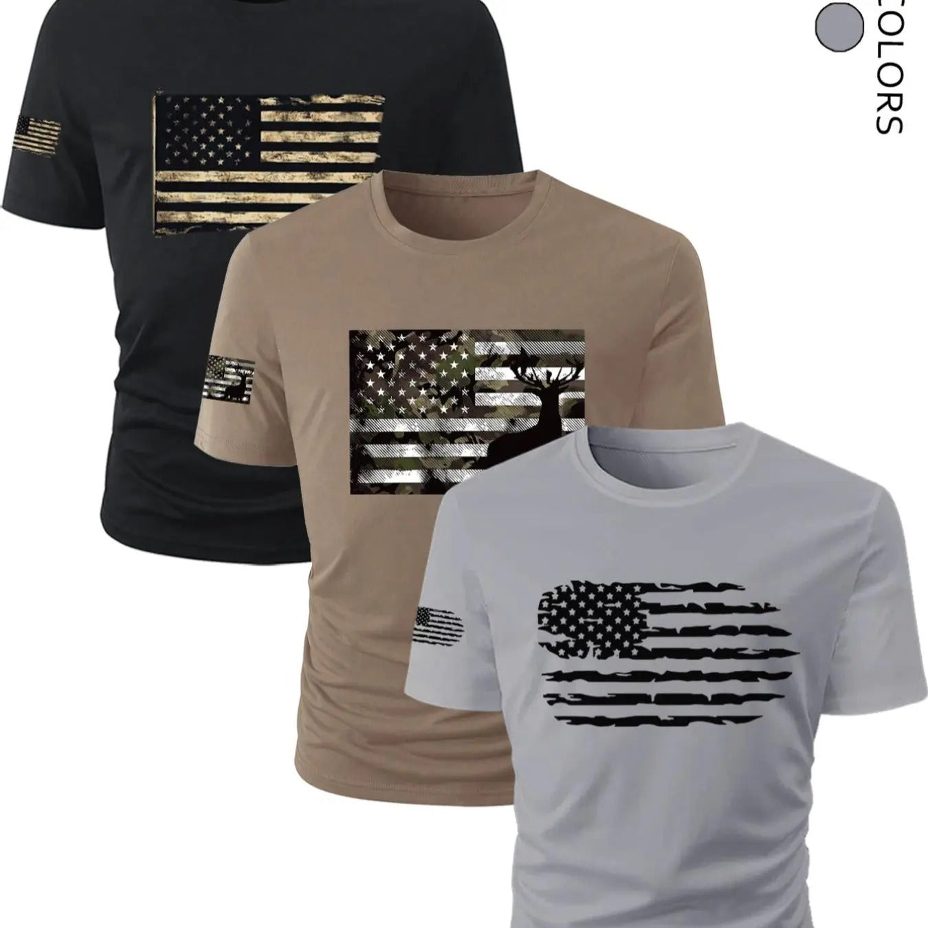 Men's American Flag Print Short Sleeve Tee, Regular Fit Casual Crew Neck T-shirt for Summer, Men's Top for Daily Wear...