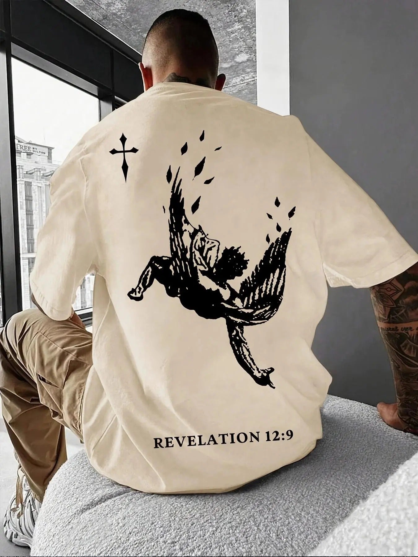 Men's Angel & Letter Print Round Neck Tee, Regular Fit Casual Short Sleeve Crew Neck T-shirt for Summer, Men's Top for...