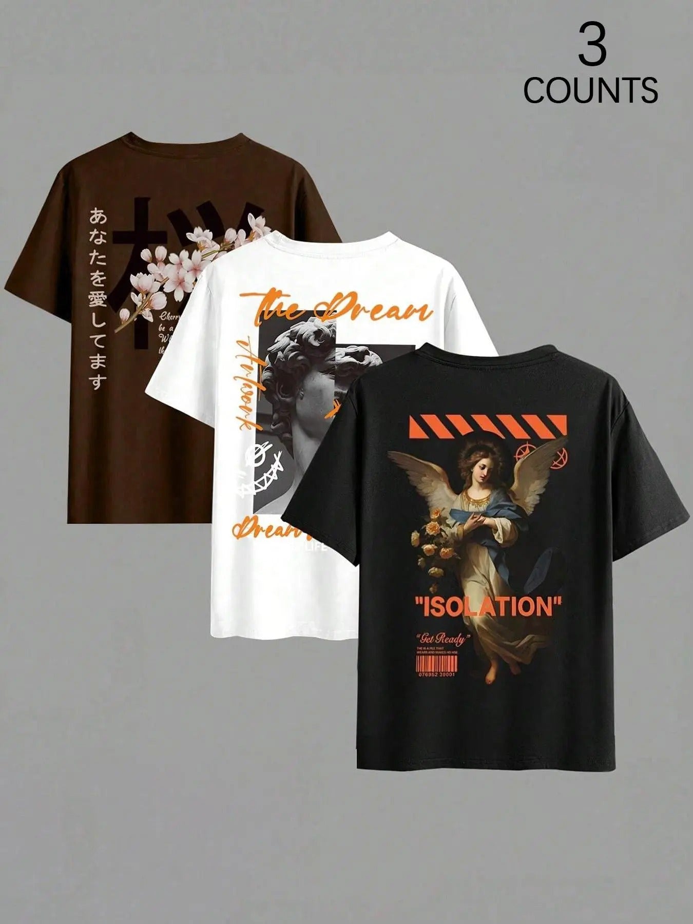 Men's Angel & Letter Print Short Sleeve Graphic Tee, Regular Fit Street Fashion Casual Round Neck T-shirt for Summer,...