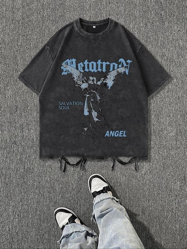 Men's Angel Wings Print Round Neck Tee, Regular Fit Casual Short Sleeve Crew Neck T-shirt for Summer, Fashion Men's Top...