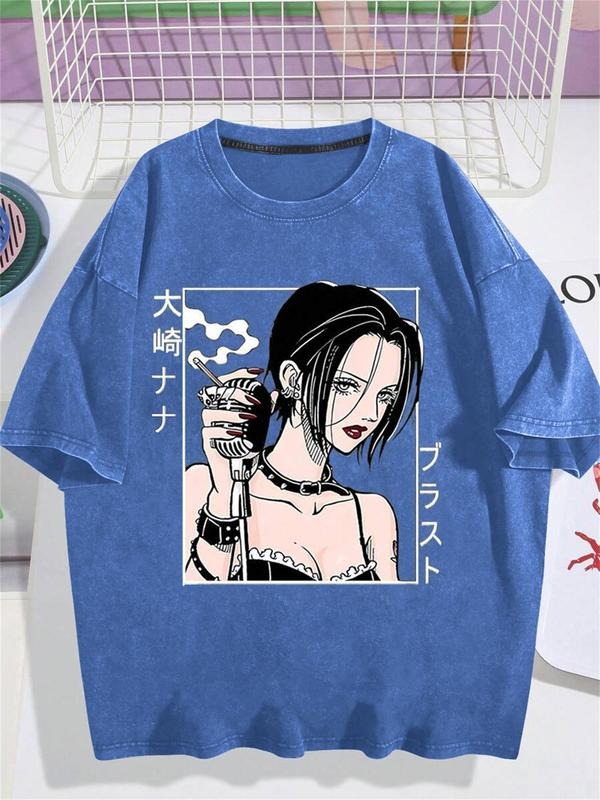 Men's Anime Girl & Cigarette Print Short Sleeve Graphic Tee, Casual Comfy Round Neck T-shirt for Daily Wear, Men's Top...