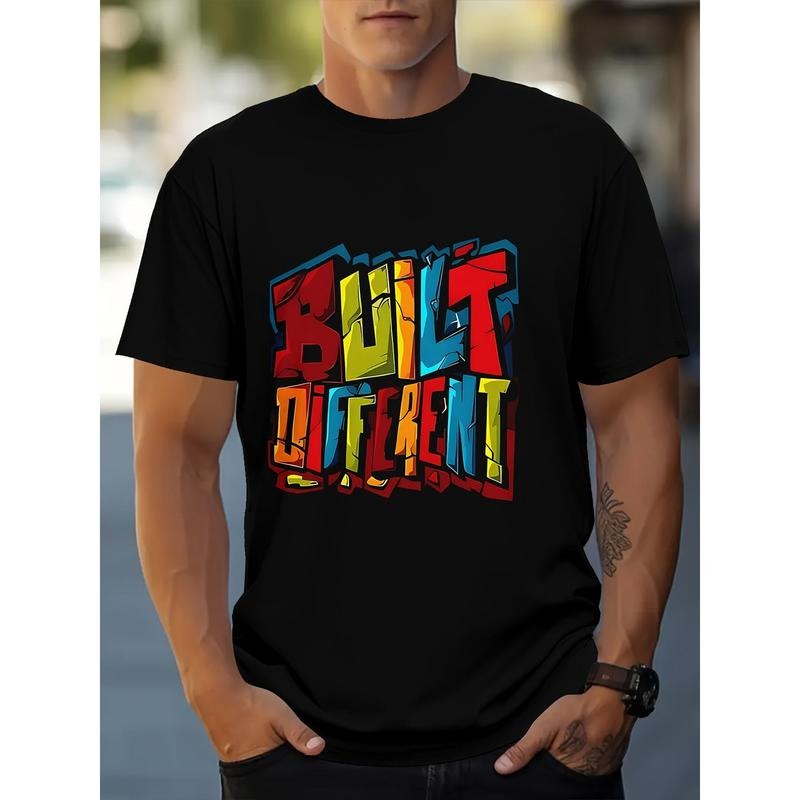 Men's BUILD DIFFERENT Graphic Print T-shirt, Short Sleeve Crew Neck Tee, Men's Clothing For Summer Outdoor Made in USA...