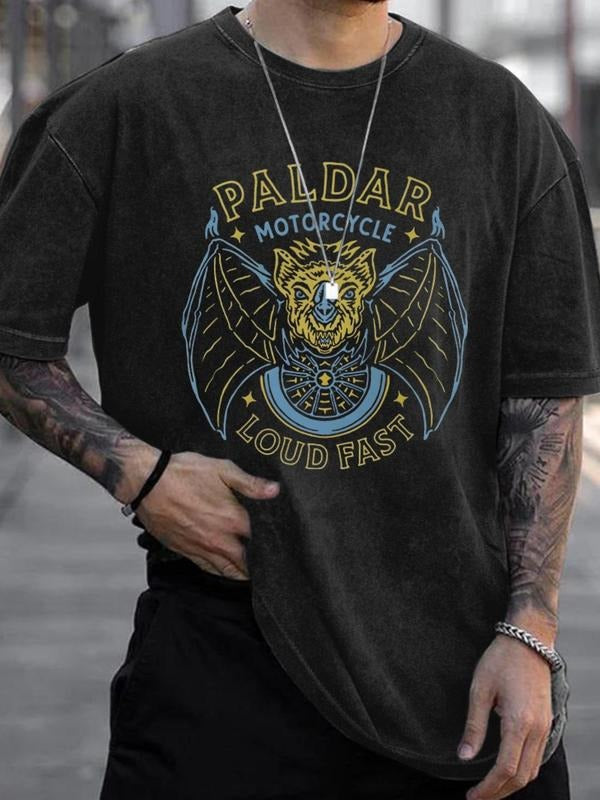 Men's Bat & Wing Print Short Sleeve Graphic Tee, Casual Comfy Round Neck T-shirt for Summer, Fashion Men's Top for Daily...