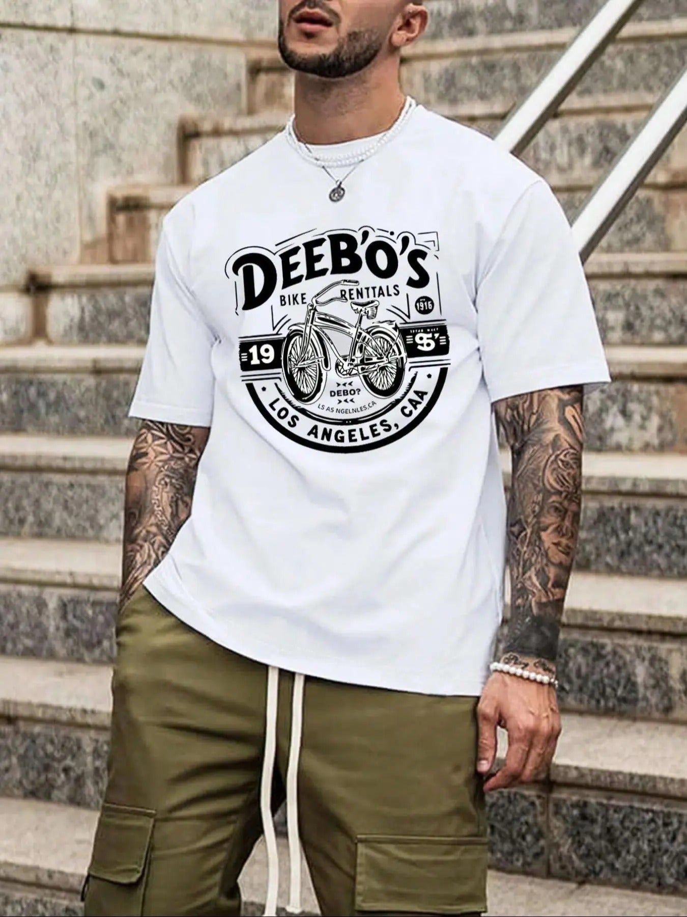 Men's Bicycle & Letter Print Round Neck Tee, Regular Fit Casual Short Sleeve Crew Neck T-shirt for Summer, Fashion Men's...