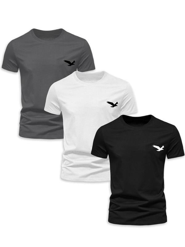 Men's Bird Print Round Neck Tee, Regular Fit Casual Short Sleeve T-shirt for Summer, Men's Top for Daily Wear Hoodie,...