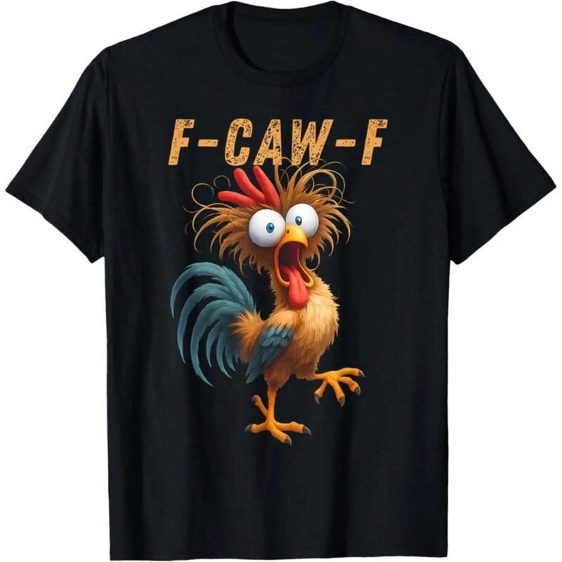 Men's Black T-Shirt With F-Caw-F Rooster Graphic And Text, Funny Chicken Design For Casual Wear And Humor Lovers Hoodie,...