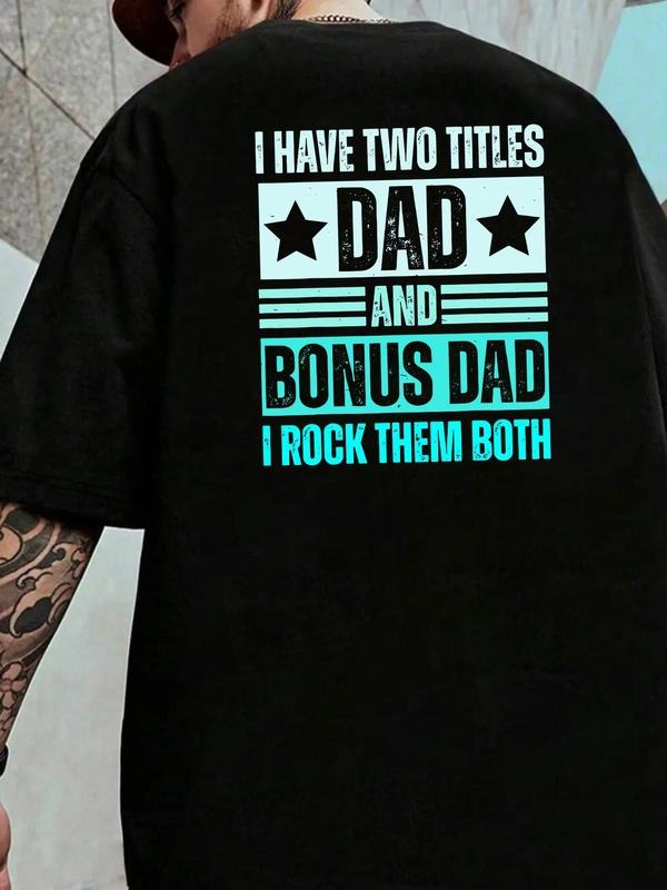 Men's Bonus Dad Letter Print Round Neck Tee, Loose Casual Fashion Short Sleeve T-shirt for Summer, Men's Top for Daily...