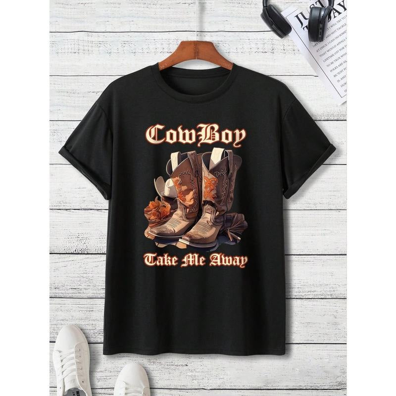 Men's Boots And Letter Print T-Shirt Made in USA Hoodie, Sweatshirt | HypeCrazeTee.com