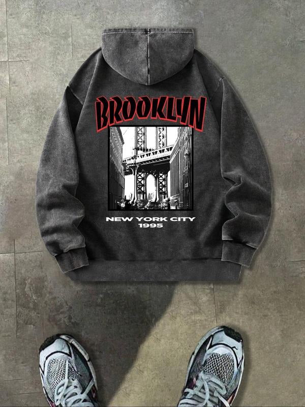 Men's Brooklyn Print Hoodie, Casual Regular Fit Graphic Hooded Sweatshirt for Spring & Fall, Fashion Men's Top for Daily...