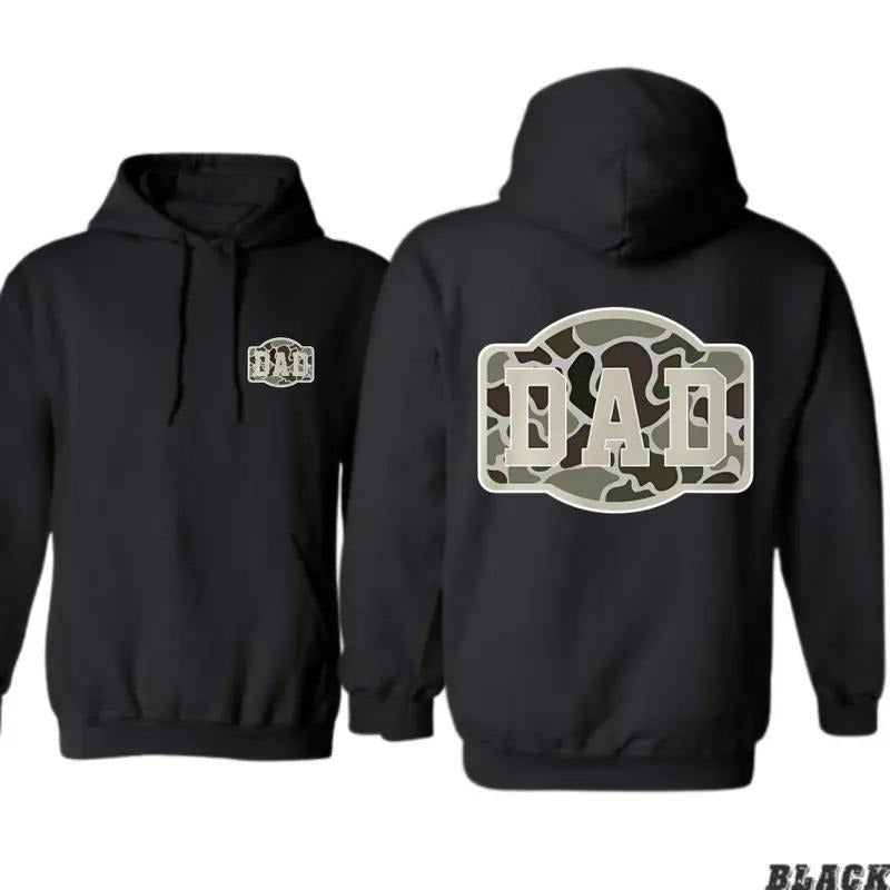 Men's Camo Dad Hoodie Black Pullover Sweatshirt Front & Back Graphic Print Father's Day Gift for Husband Military Style...