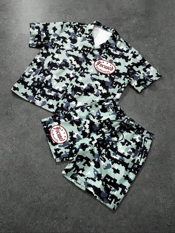 Men's Camo Print Short Sleeve Tee & Shorts Loungewear, Casual Comfy Round Neck T-Shirt & Shorts PJ Set, Men's Sleepwear...