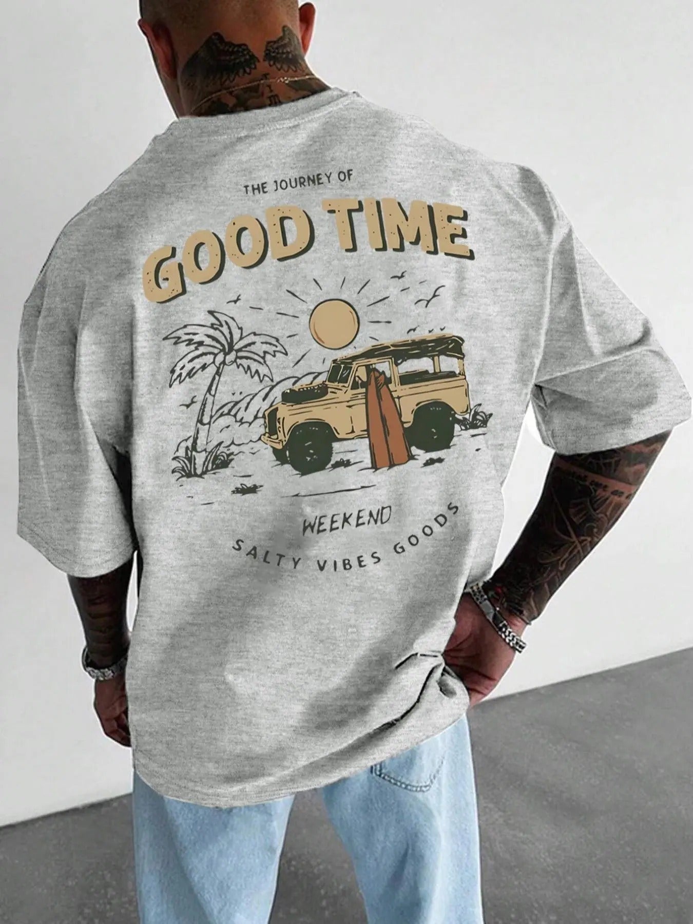 Men's Car & Letter Print Drop Shoulder Tee, Regular Fit Casual Short Sleeve Round Neck T-shirt for Daily Wear, Men's Top...