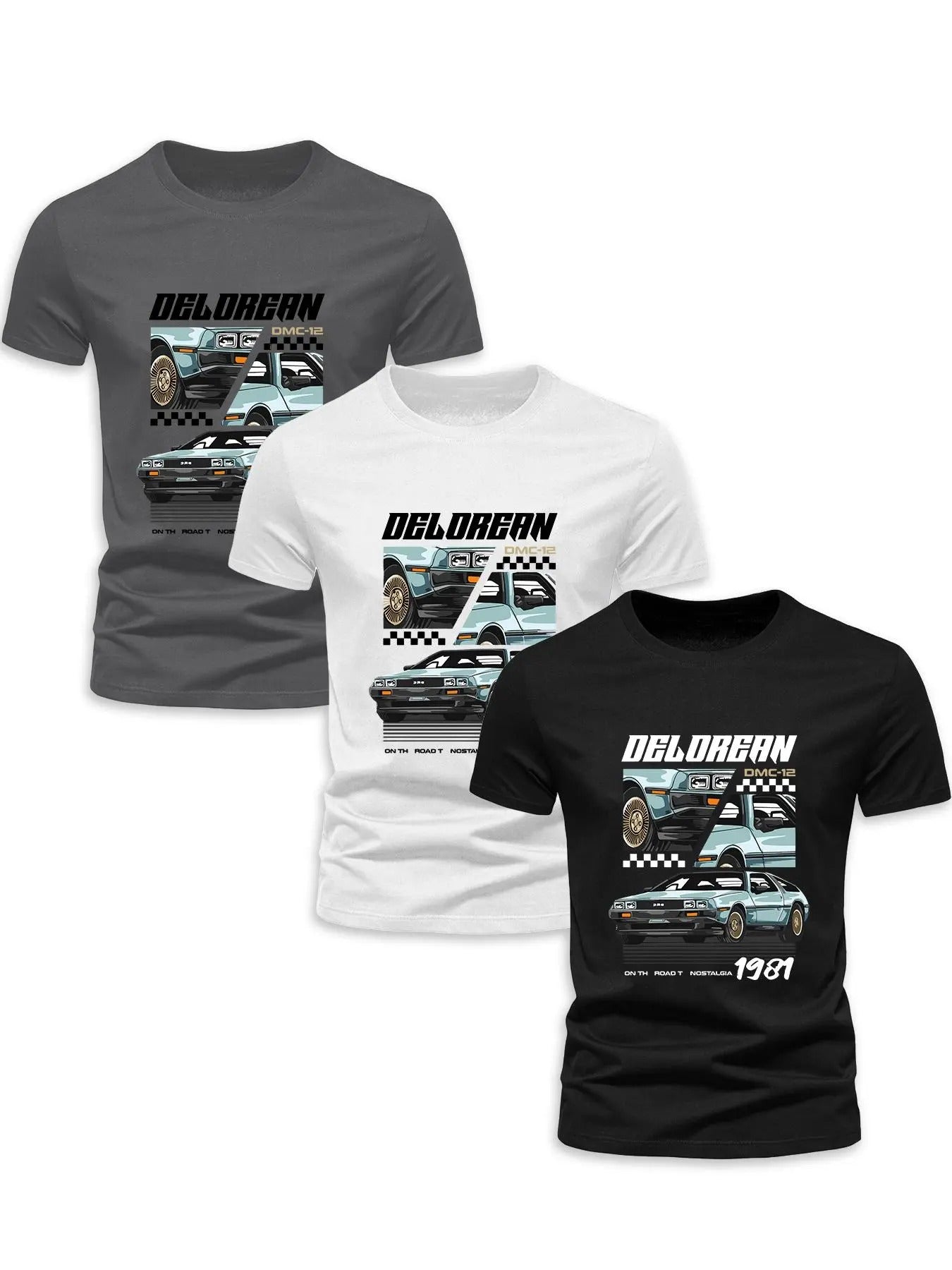 Men's Car & Letter Print Round Neck Tee, Regular Fit Casual Short Sleeve Crew Neck T-shirt for Summer, Men's Top for...