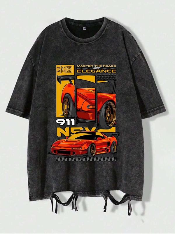 Men's Car Graphic Print Round Neck Tee, Regular Fit Casual Short Sleeve T-shirt, Men's Summer Top for Daily Wear Hoodie,...