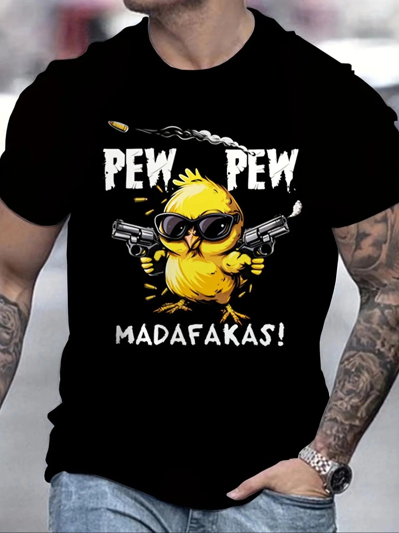 Men's Cartoon Chicken & Letter Print Round Neck Tee, Regular Fit Casual Short Sleeve T-shirt for Daily Wear, Men's Top...