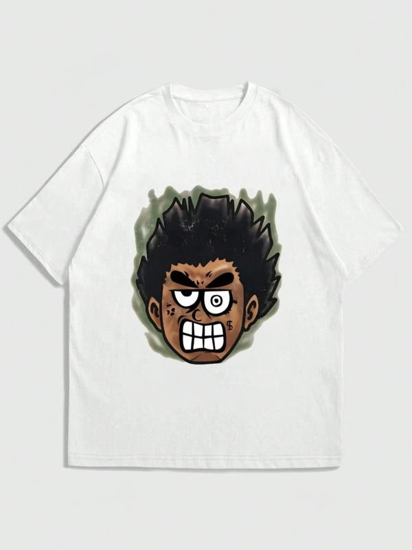 Men's Cartoon Figure Print Round Neck Tee, Regular Fit Casual Short Sleeve T-shirt, Men's Summer Top for Daily Wear...