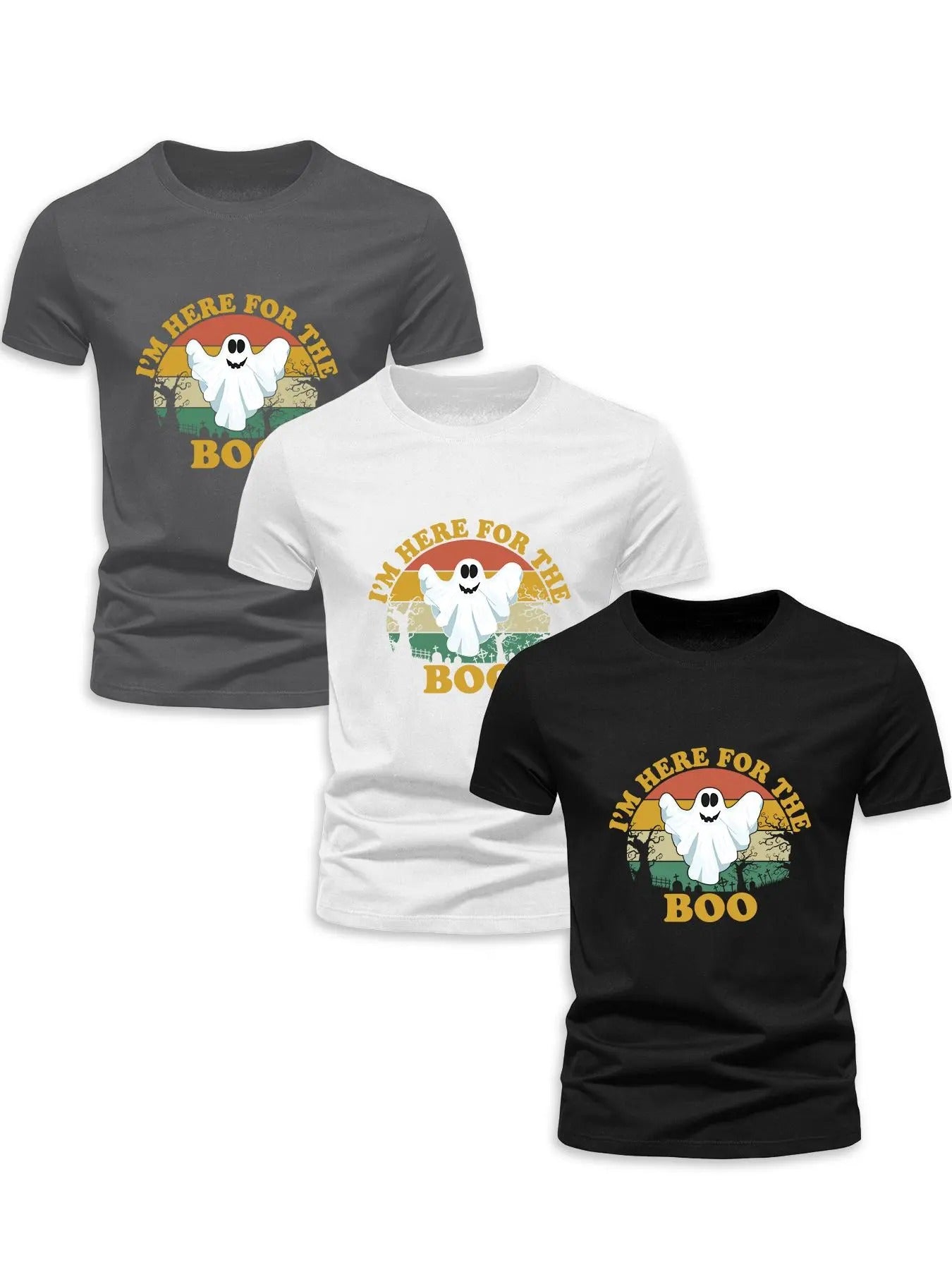Men's Cartoon Ghost Graphic Print Round Neck Tee, Regular Fit Casual Short Sleeve T-shirt, Men's Summer Top for Daily...