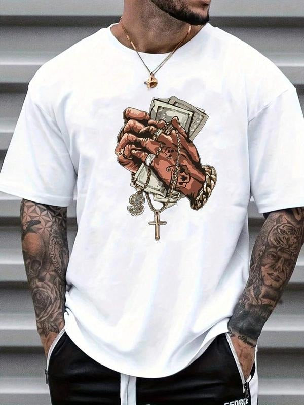 Men's Cartoon Graphic Print Round Neck Tee, Regular Fit Casual Short Sleeve T-shirt for Summer, Men's Top for Daily Wear...