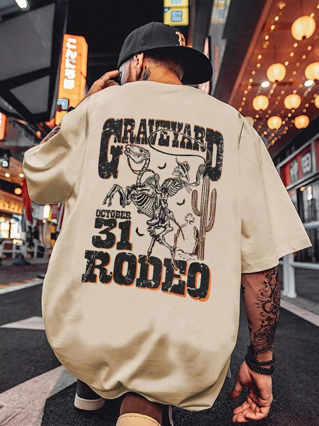 Men's Cartoon Skeleton Graphic Print Round Neck Tee, Regular Fit Casual Drop Shoulder Short Sleeve T-shirt, Men's Summer...
