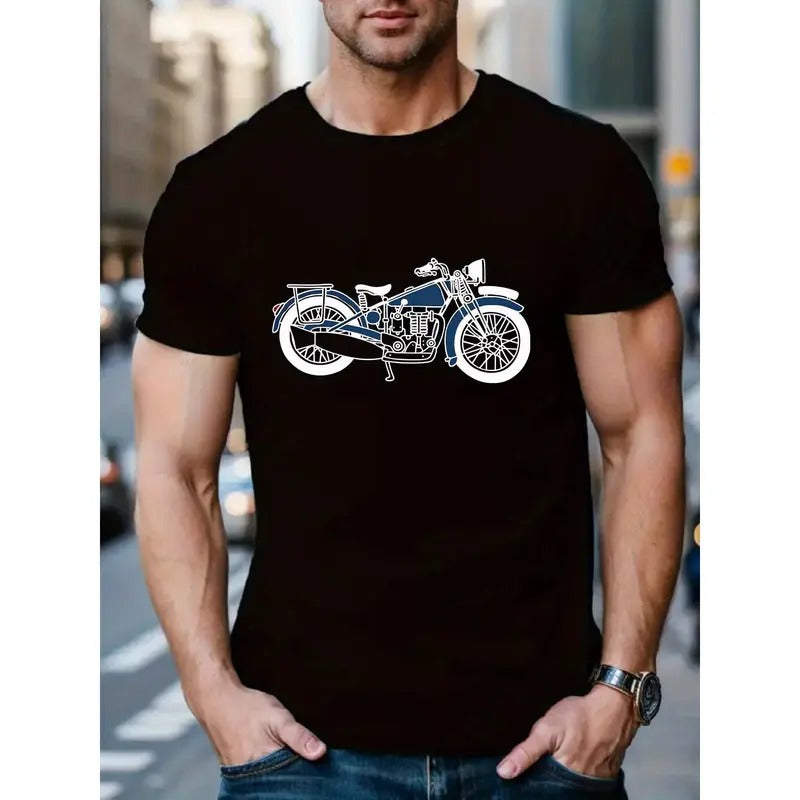 Men's Casual & Stylish T-shirt, Cool Motorcycle Print T-shirt For Sports & Exercise MADE IN USA Hoodie, Sweatshirt