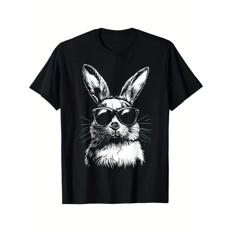 Men's Casual Cotton T-Shirt with Easter Bunny Print