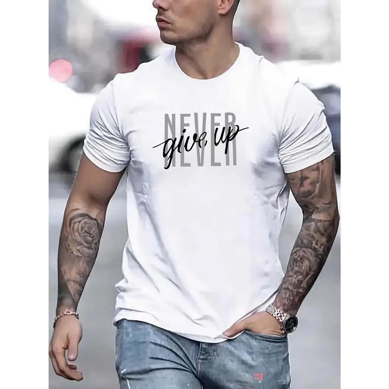 Men's Casual Crew Neck T-Shirt with Geometric Letter Print