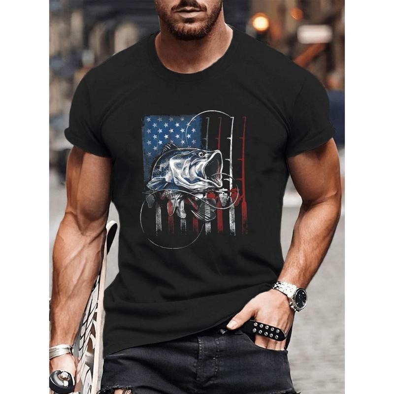 Men's Casual Fishing Graphic Tee - Breathable, Crew Neck, Short Sleeve T-Shirt for All Seasons Made in USA Hoodie, Sweatshirt