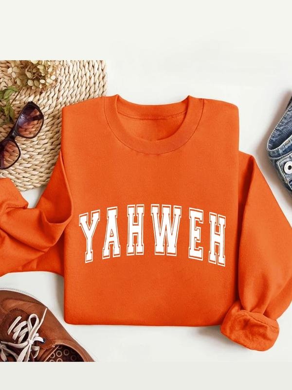 Men's Casual Fitted Long Sleeve Sweatshirt, Yahweh Print Design, Round Neck Pullover for Fall & Winter, Daily Wear...