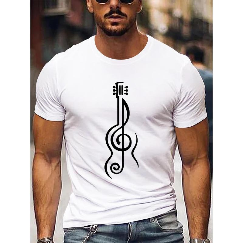 Men's Casual Geometric Print T-Shirt - Stretchy, Breathable Fabric, Round Neck, Short Sleeve