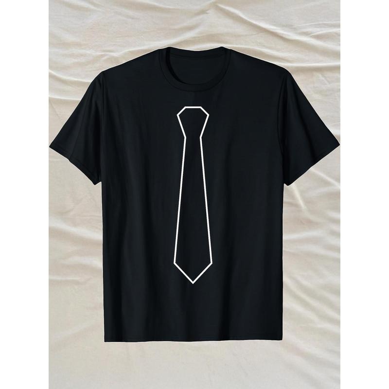 Men's Casual Short Sleeve T-Shirt with Elegant Tie Graphic Print