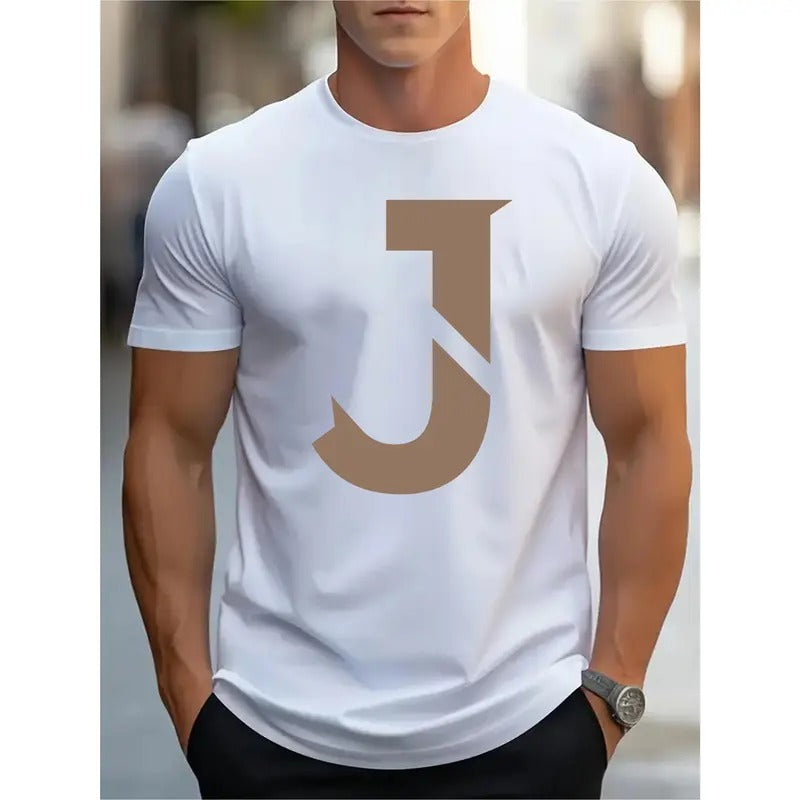 Men's Casual Street Style T-Shirt with Simple Letter J Design- Breathable cotton, Round Neck, Short Sleeve Summer Tee...