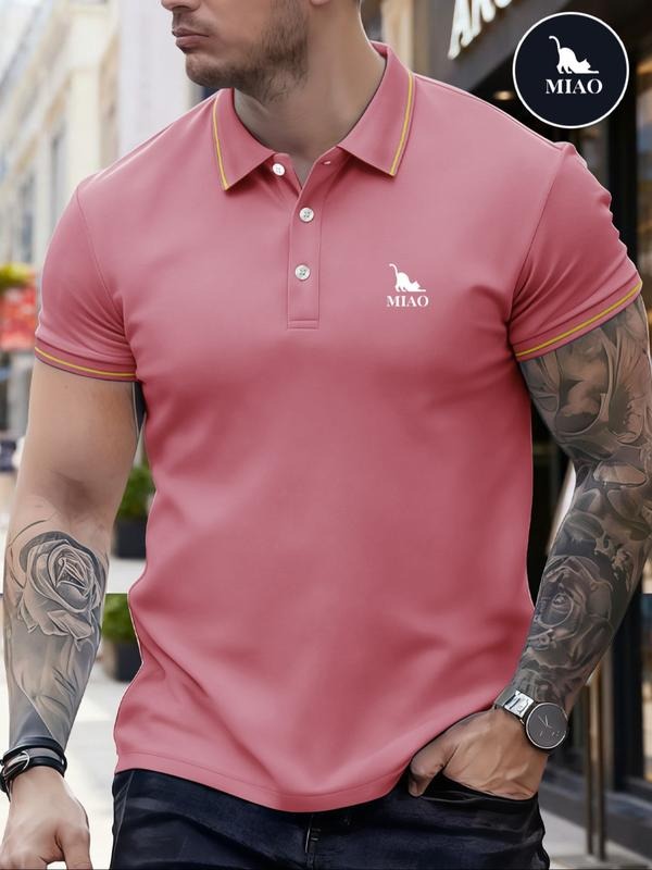 Men's Classic Fashion Casual Comfortable Micro-Elastic Straight Tube Polo Shirt, Trim Design, Cat Print, Outdoor Sports...