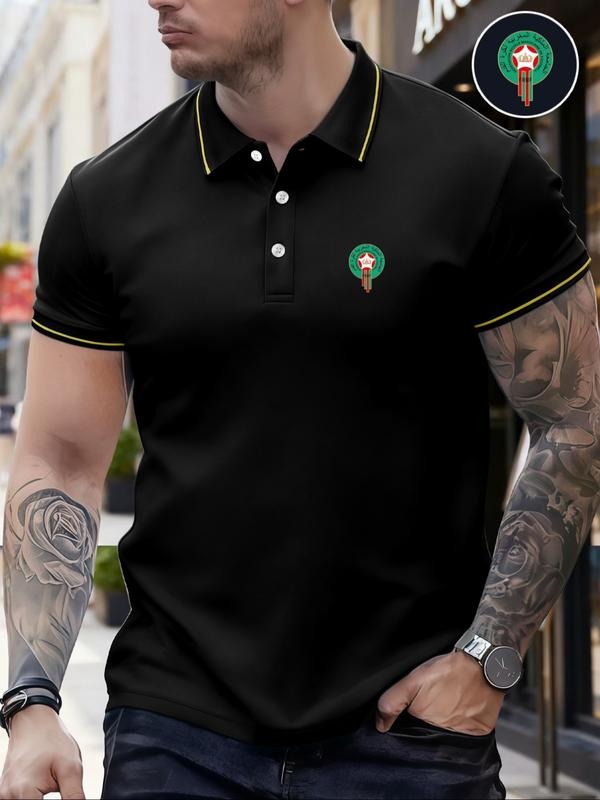 Men's Classic Fashion Casual Comfortable Micro-Elastic Straight Tube Polo Shirt, Trim Design, Outdoor Sports Polo Tee...