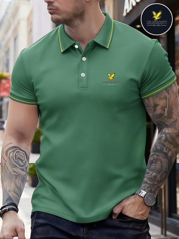 Men's Classic Young Fashion Casual Comfortable Micro-Elastic Polo Shirt, Border Design, Geometric Pattern, Outdoor...