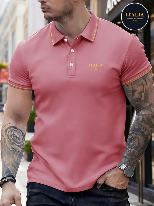 Men's Classic Young Fashion Casual Comfortable Micro-Elastic Polo Shirt, Border Design, Geometric Pattern, Outdoor...