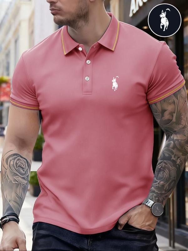 Men's Classic Young Fashion Casual Comfortable Micro-Elastic Polo Shirt, Border Design, Geometric Pattern, Outdoor...